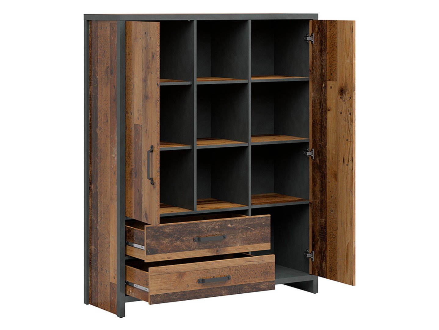 WESTON two-door bookcase with two drawers, 120 cm, antique style, dark pine/mattress - Image 2