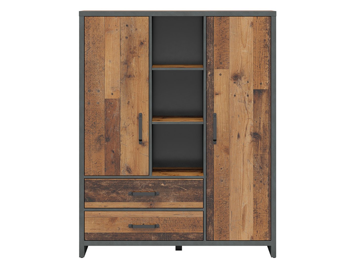WESTON two-door bookcase with two drawers, 120 cm, antique style, dark pine/mattress - Image 3