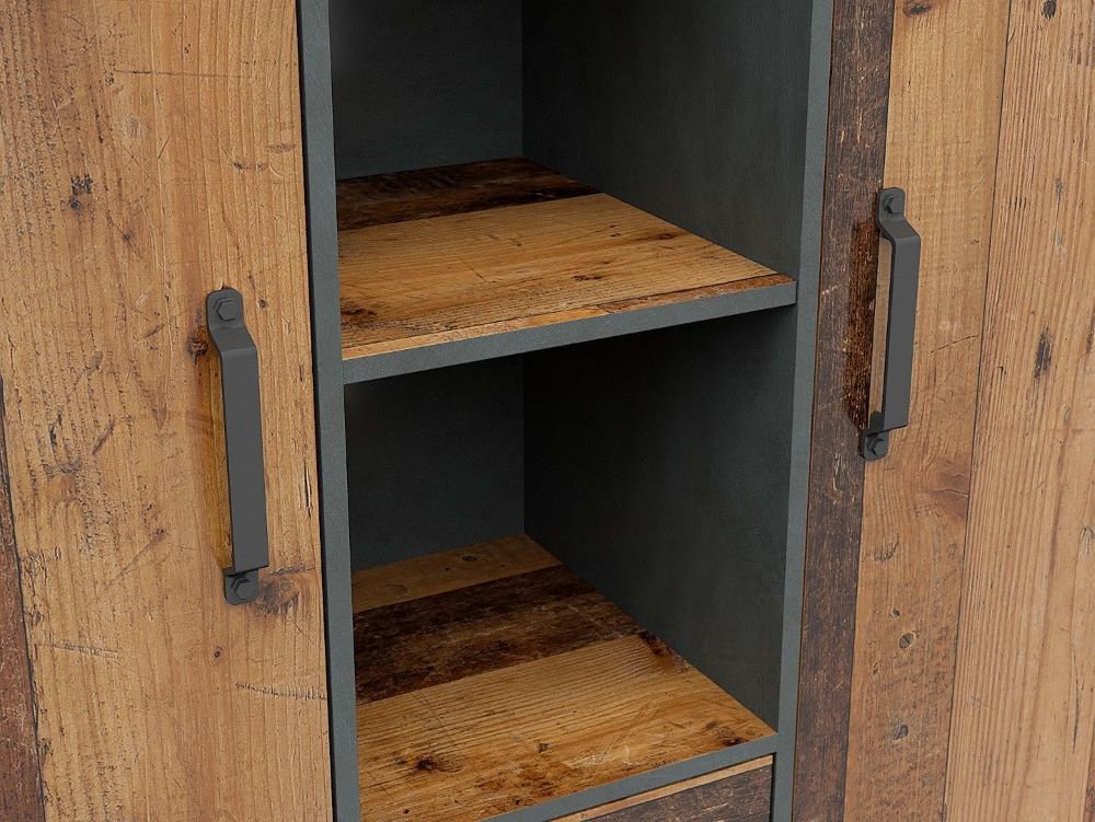 WESTON two-door bookcase with two drawers, 120 cm, antique style, dark pine/mattress - Image 4
