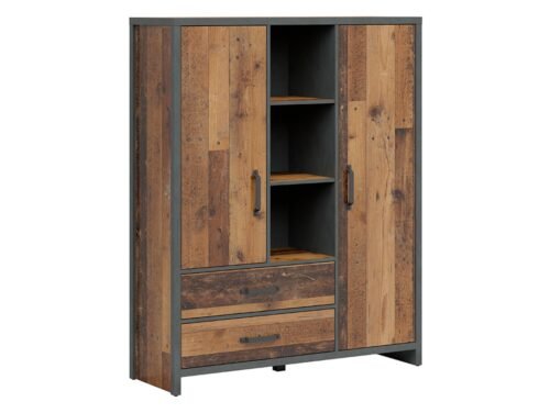 WESTON two-door bookcase with two drawers, 120 cm, antique style, dark pine/mattress