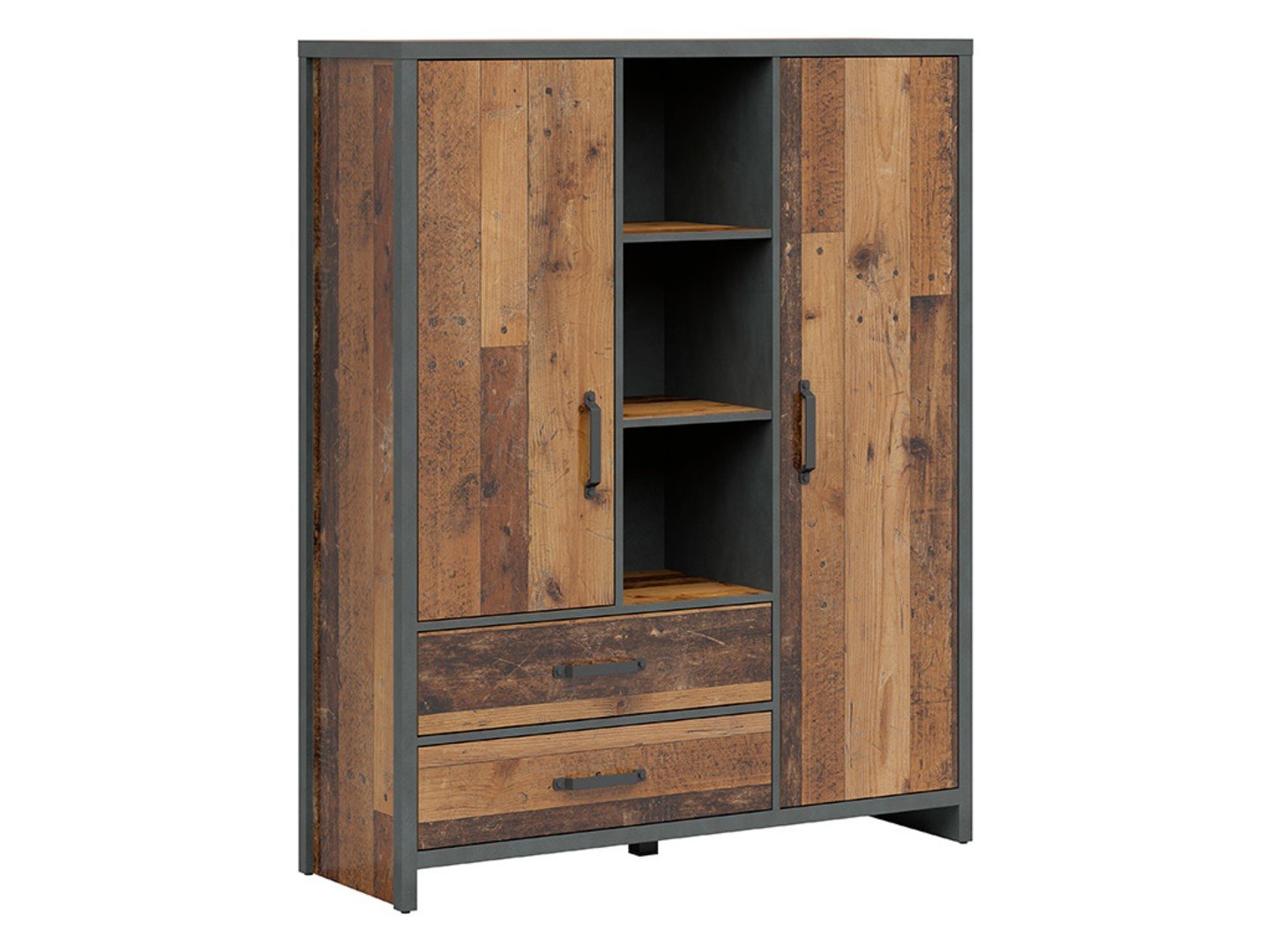 WESTON two-door bookcase with two drawers, 120 cm, antique style, dark pine/mattress