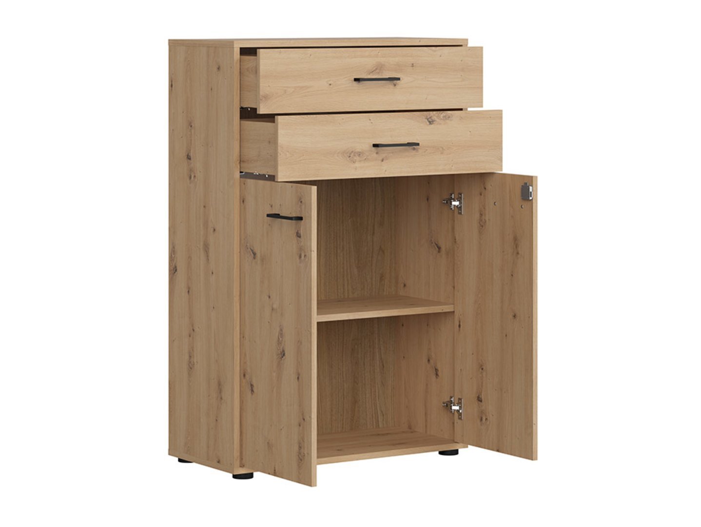 SPACE OFFICE low-mount double-door bookcase with two drawers, 80 cm, oak imitation