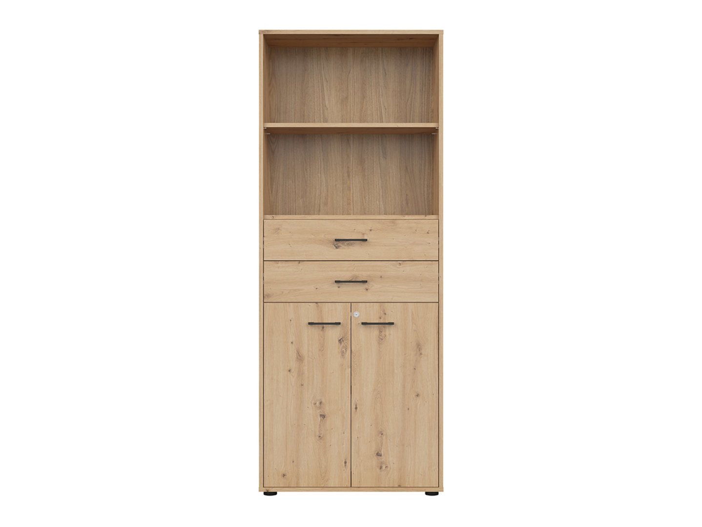 Two-door bookcase with two drawers, closed, SPACE OFFICE, 80 cm, oak imitation - Image 2