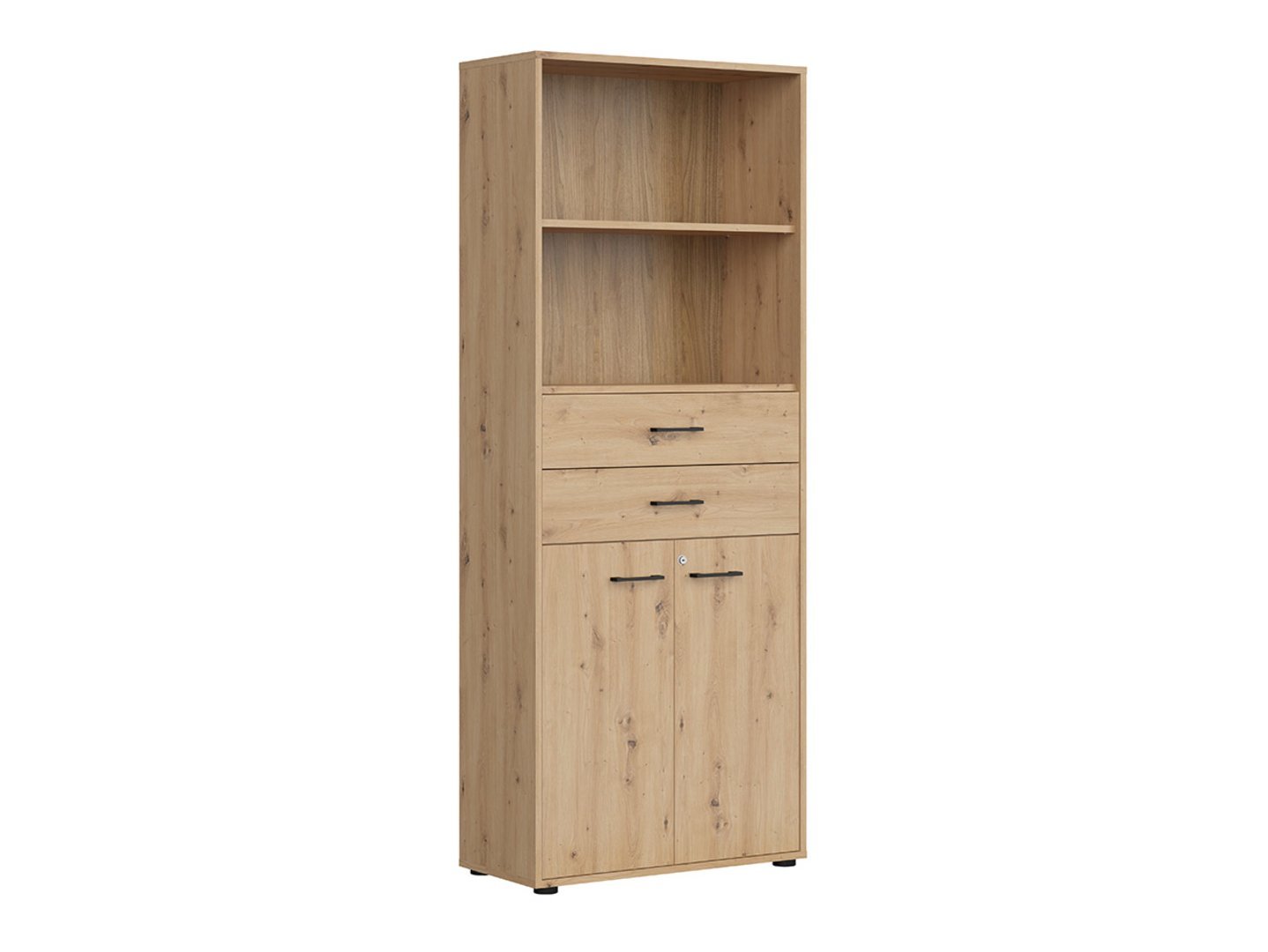Two-door bookcase with two drawers, closed, SPACE OFFICE, 80 cm, oak imitation - Image 5