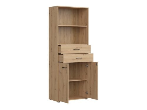 Two-door bookcase with two drawers, closed, SPACE OFFICE, 80 cm, oak imitation