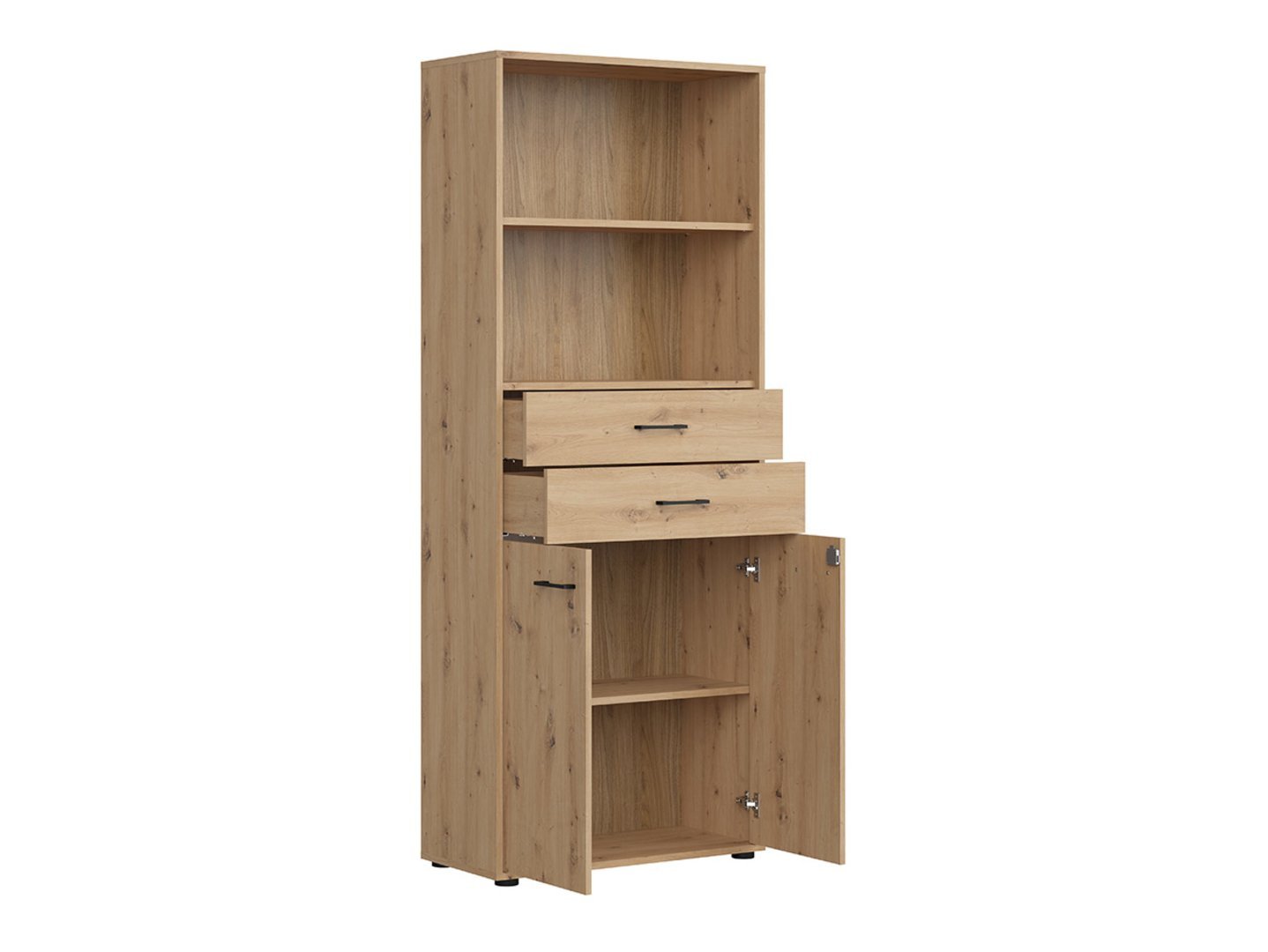 Two-door bookcase with two drawers, closed, SPACE OFFICE, 80 cm, oak imitation