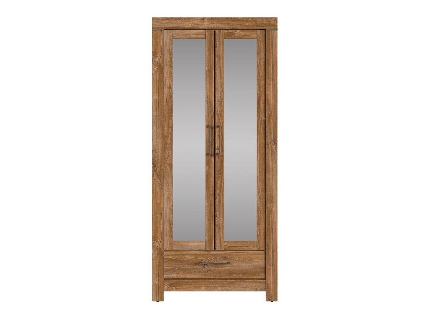 GENT 88 cm two-door mirrored shelf with drawer, Stirling oak - Image 2