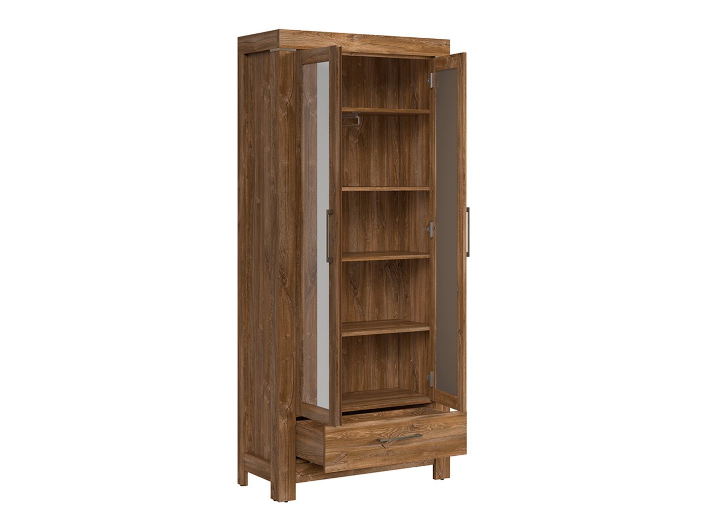 GENT 88 cm two-door mirrored shelf with drawer, Stirling oak - Image 3