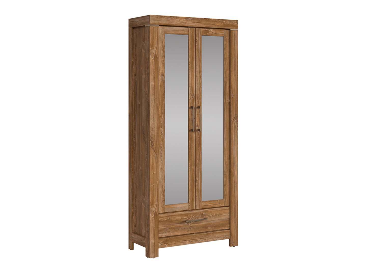 GENT 88 cm two-door mirrored shelf with drawer, Stirling oak