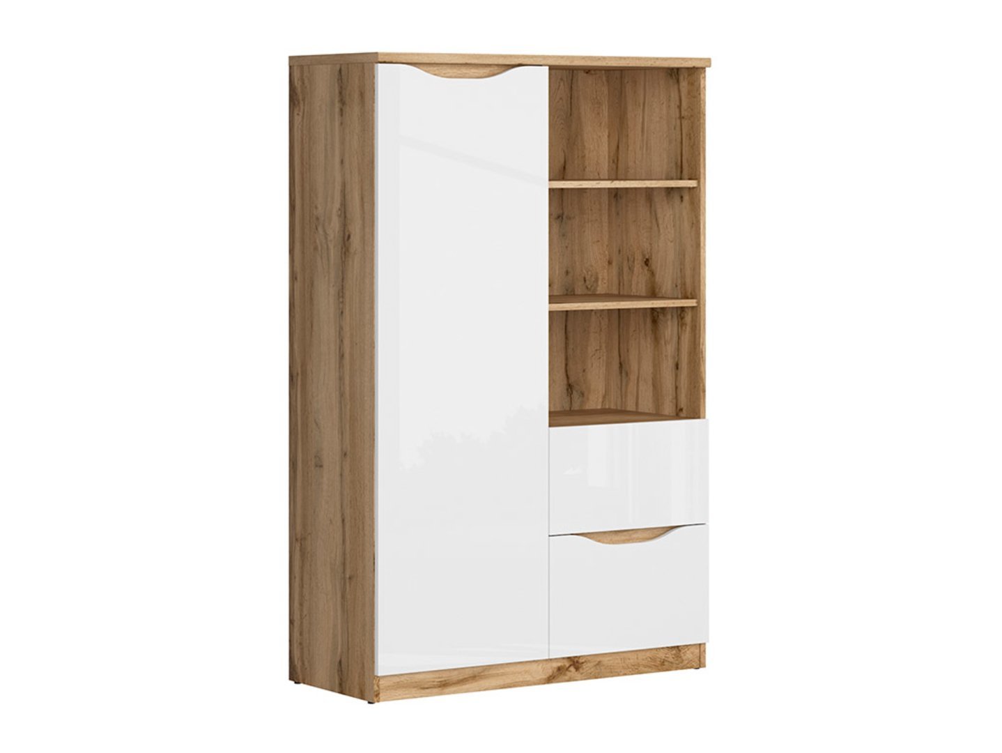 Single-door bookcase with two drawers NUIS 90 cm Wotan oak/glossy white