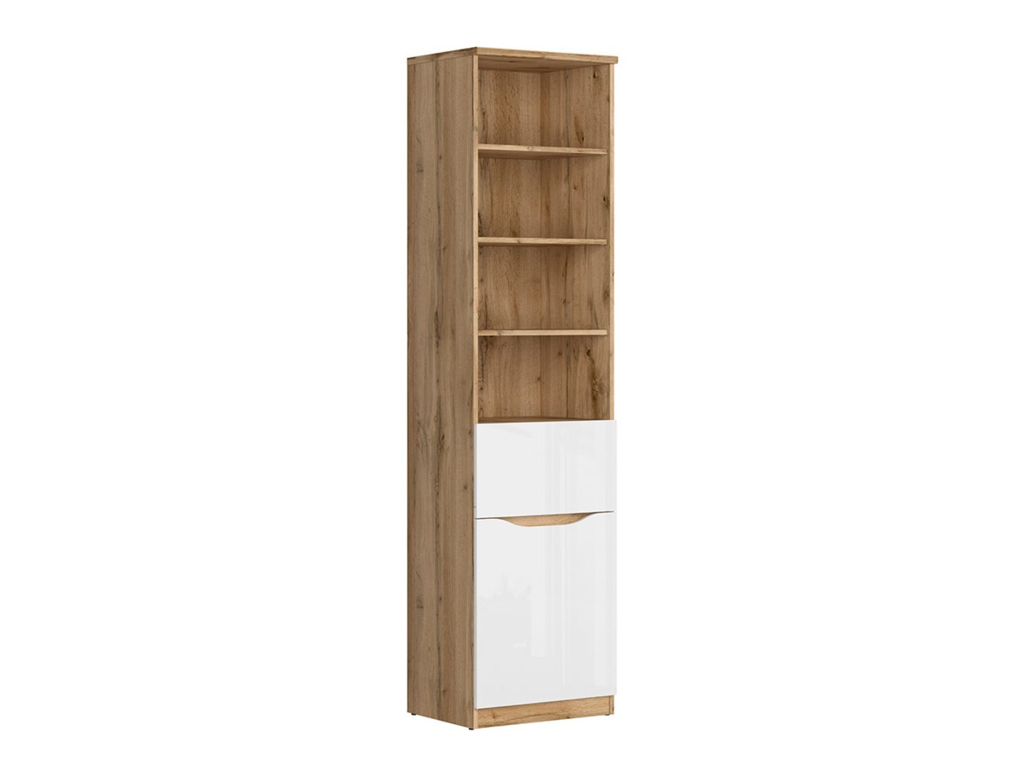 Single-door bookcase with drawer NUIS 50 cm wotan oak/white glossy color