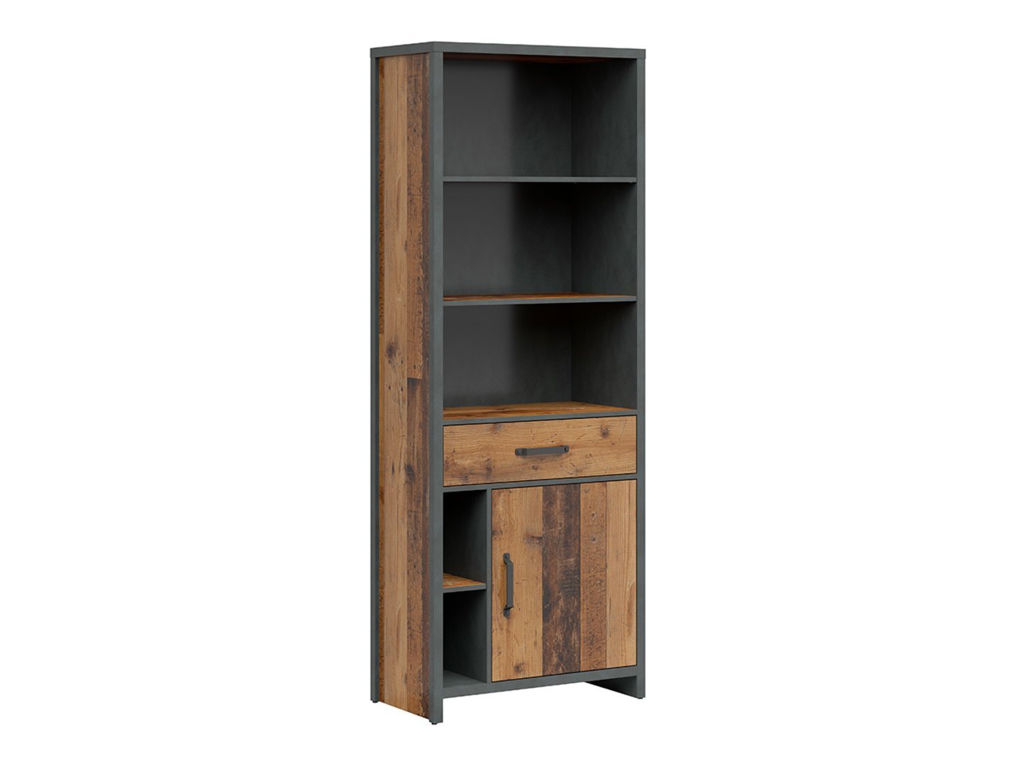 WESTON single-door bookcase with drawer, 75 cm, antique style, dark pine/mattress