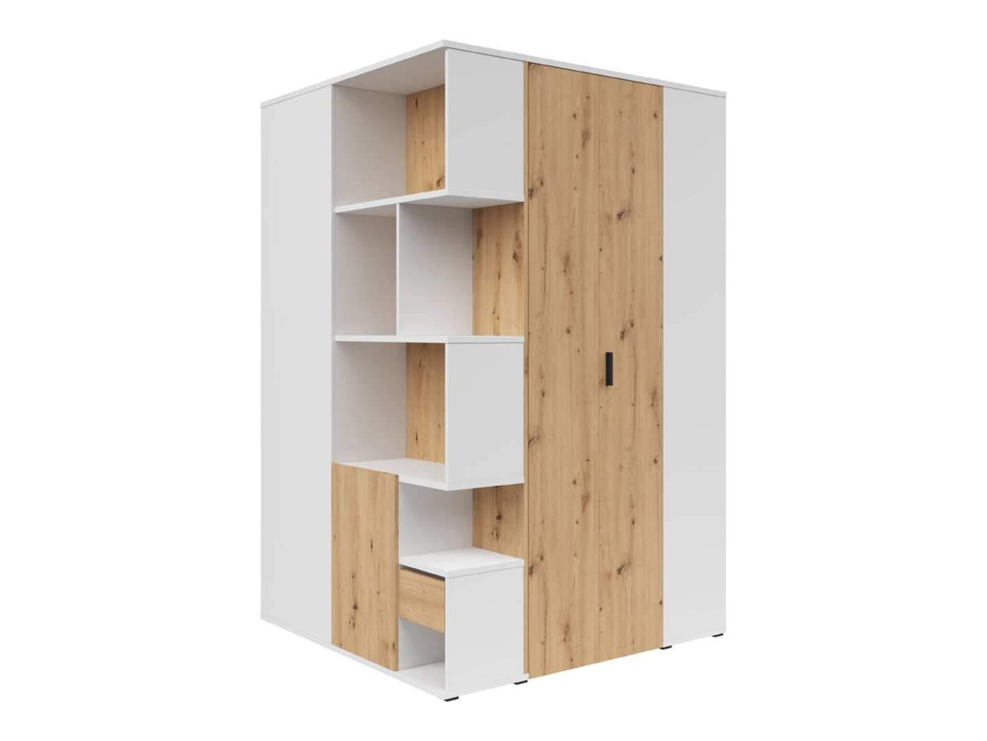 Right-hand wardrobe with 2 doors and 3 drawers "Homeland", 136 cm, white/artisan oak - Image 5