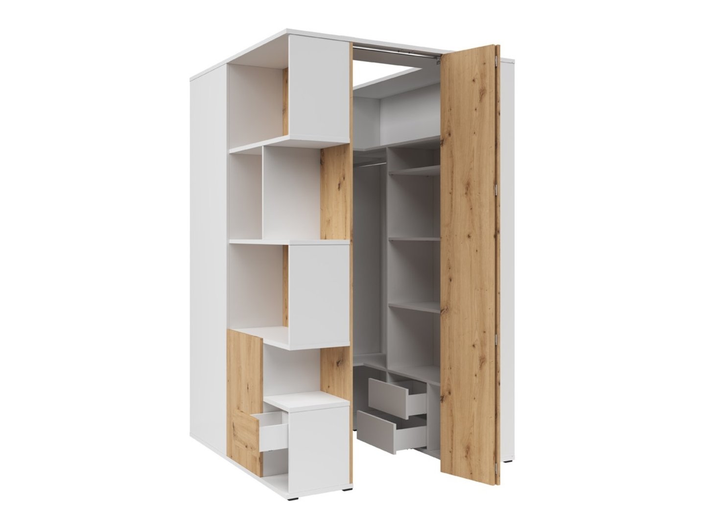 Right-hand wardrobe with 2 doors and 3 drawers "Homeland", 136 cm, white/artisan oak