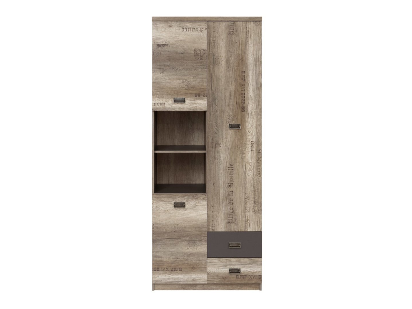 Three-door bookcase with two drawers MALCOLM 80 cm monumental oak/monumental oak with pattern - Image 2