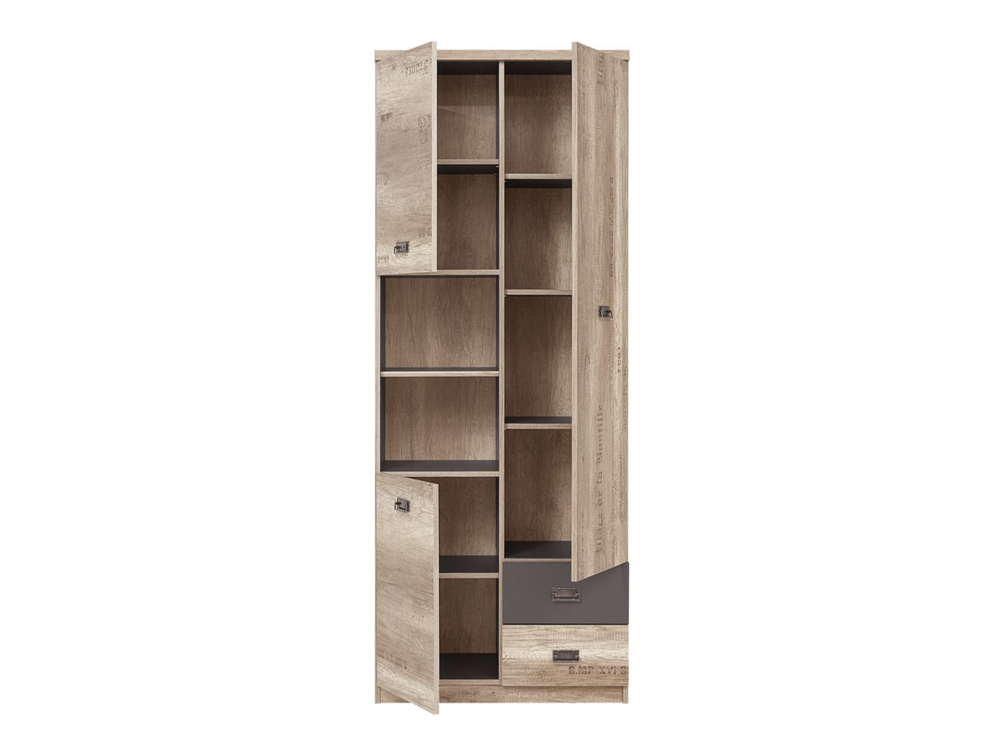 Three-door bookcase with two drawers MALCOLM 80 cm monumental oak/monumental oak with pattern - Image 3