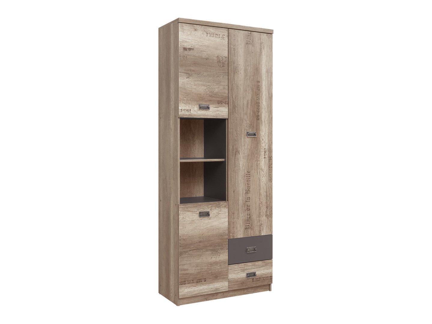 Three-door bookcase with two drawers MALCOLM 80 cm monumental oak/monumental oak with pattern