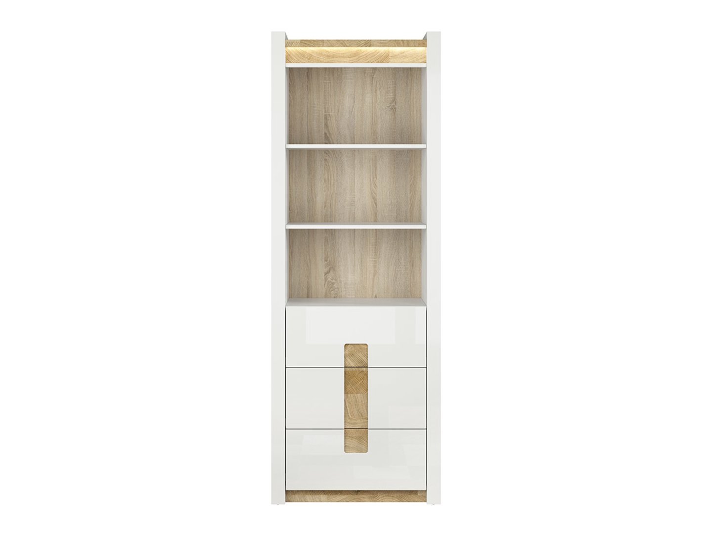 ALAMEDA bookcase with 3 drawers, 72 cm, glossy white/Westminster oak - Image 2