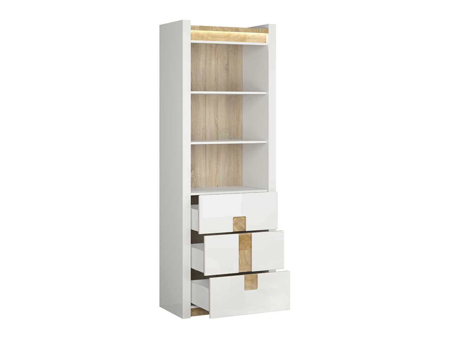 ALAMEDA bookcase with 3 drawers, 72 cm, glossy white/Westminster oak - Image 3