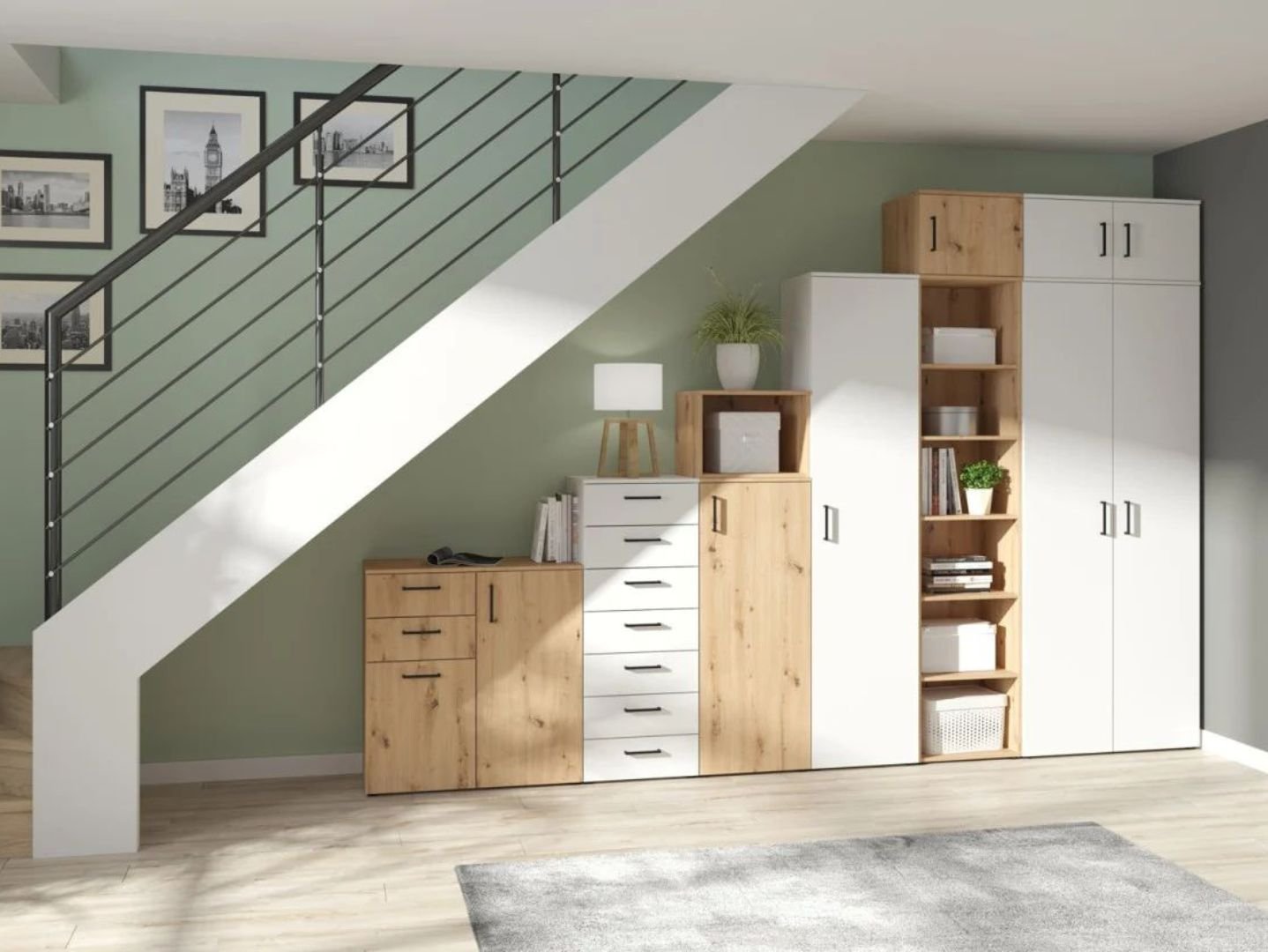 Closed corner shelf with doors MultiDo cabinet, 45 cm, white - Image 2