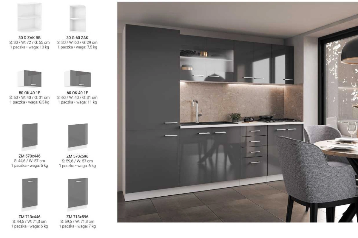 Sonia kitchen 180 cm grey glossy - Image 4