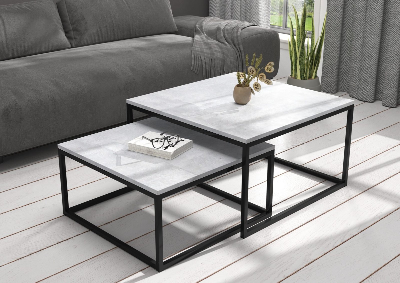 KAMA 2-in-1 coffee table, black/concrete, ADRK - Image 2