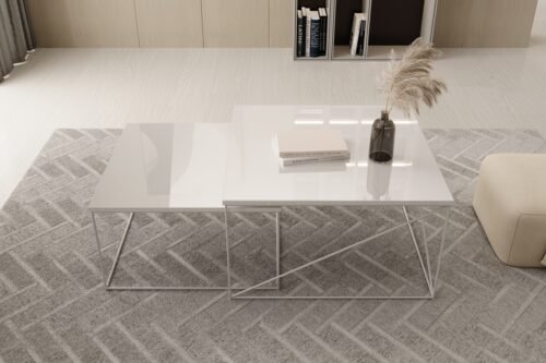 Licco 2-in-1 coffee table, white/white glossy, ADRK