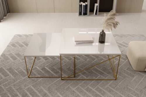 Licco 2-in-1 coffee table, gold/white gloss, ADRK