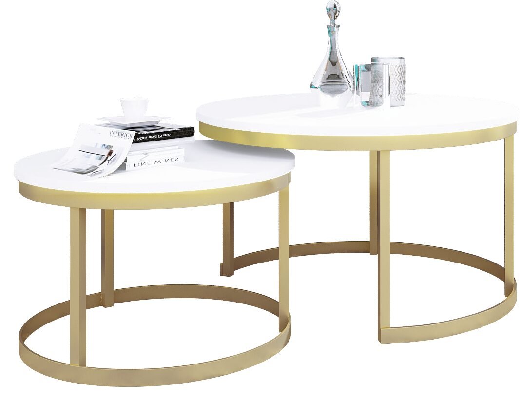 OKIN 2-in-1 coffee table, gold/white, ADRK