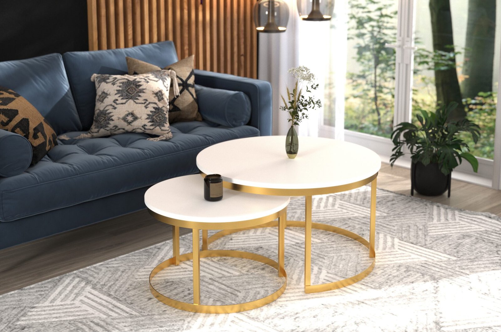 OKIN 2-in-1 coffee table, gold/white, ADRK - Image 2