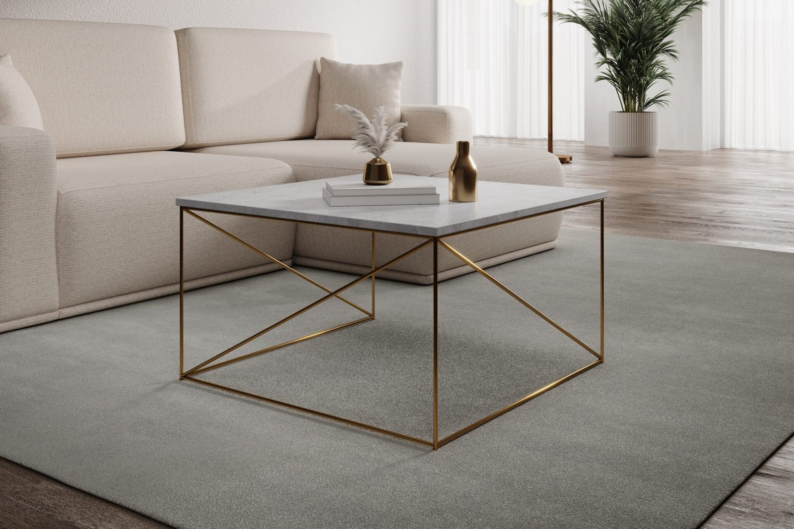 Nelia coffee table, gold/concrete, ADRK - Image 2