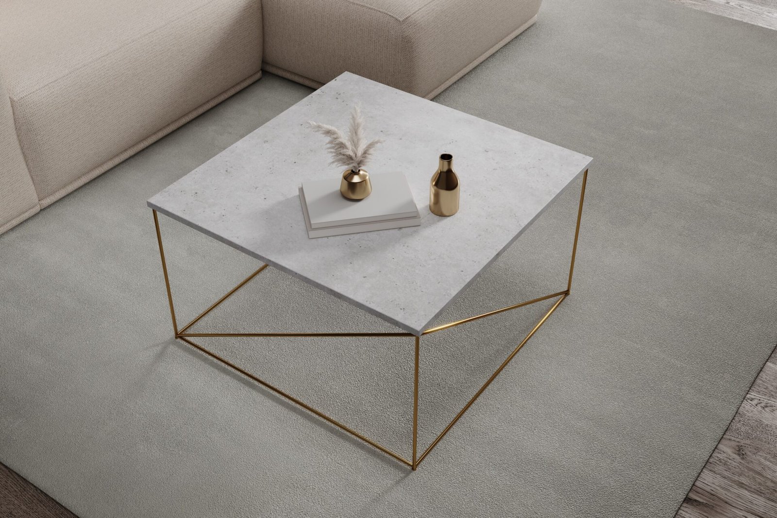Nelia coffee table, gold/concrete, ADRK - Image 3