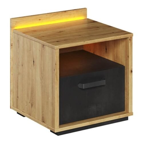 QUBIC QB-10 bedside table | Artisan oak, silk fluor, raw steel