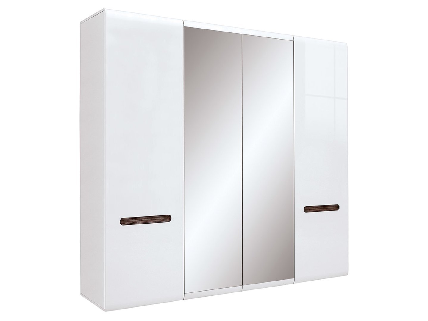 Four-door wardrobe with two mirrors AZTECA TRIO 220 cm white/white glossy