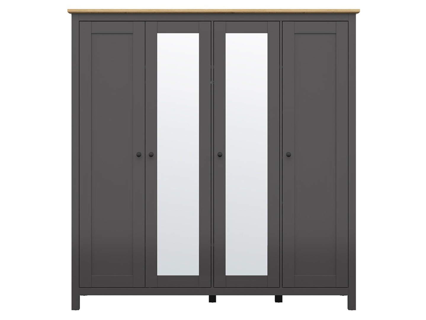 HESEN four-door wardrobe with two mirrors and three internal drawers, 197 cm, graphite/artificial oak - Image 2