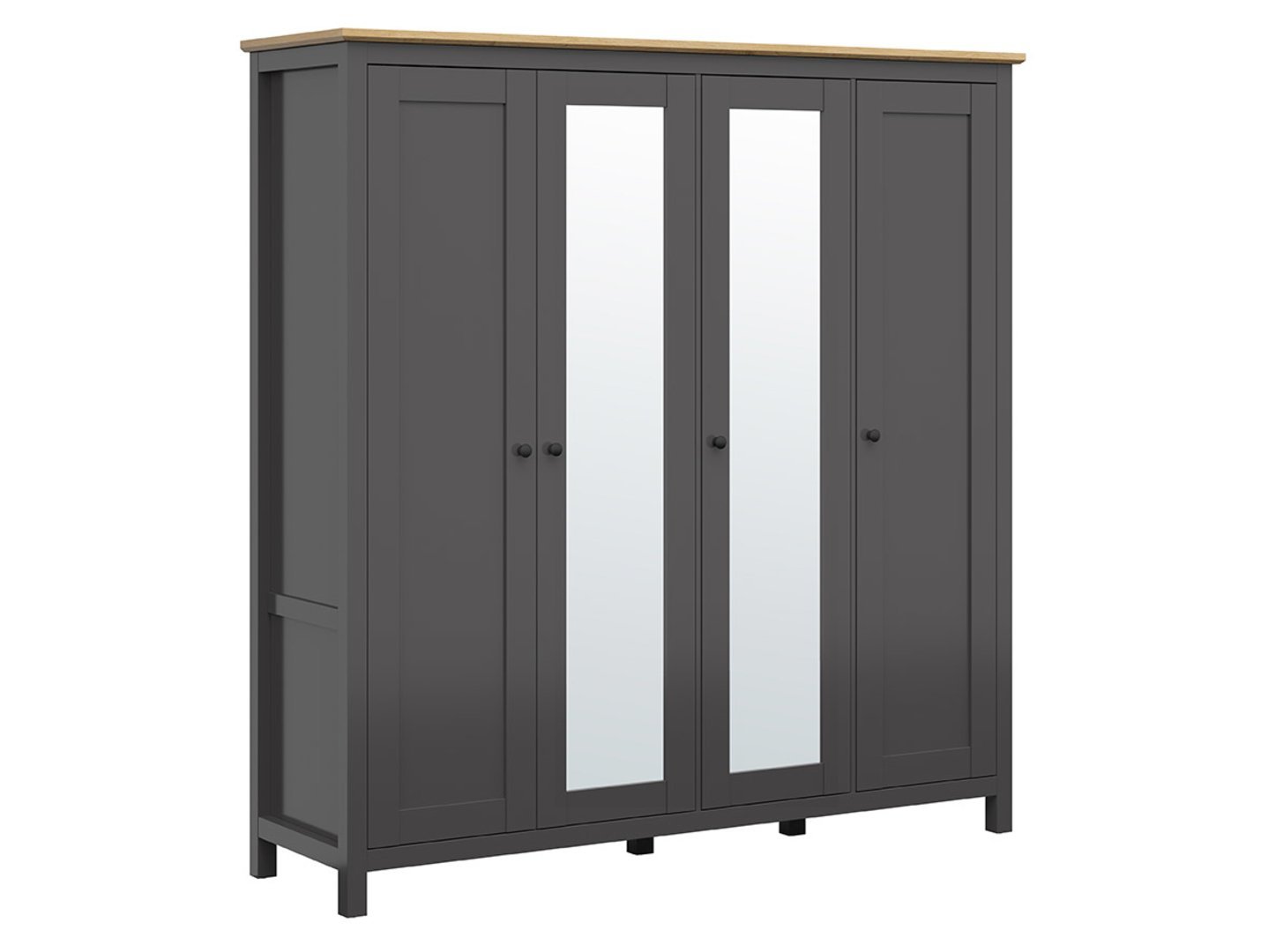 HESEN four-door wardrobe with two mirrors and three internal drawers, 197 cm, graphite/artificial oak