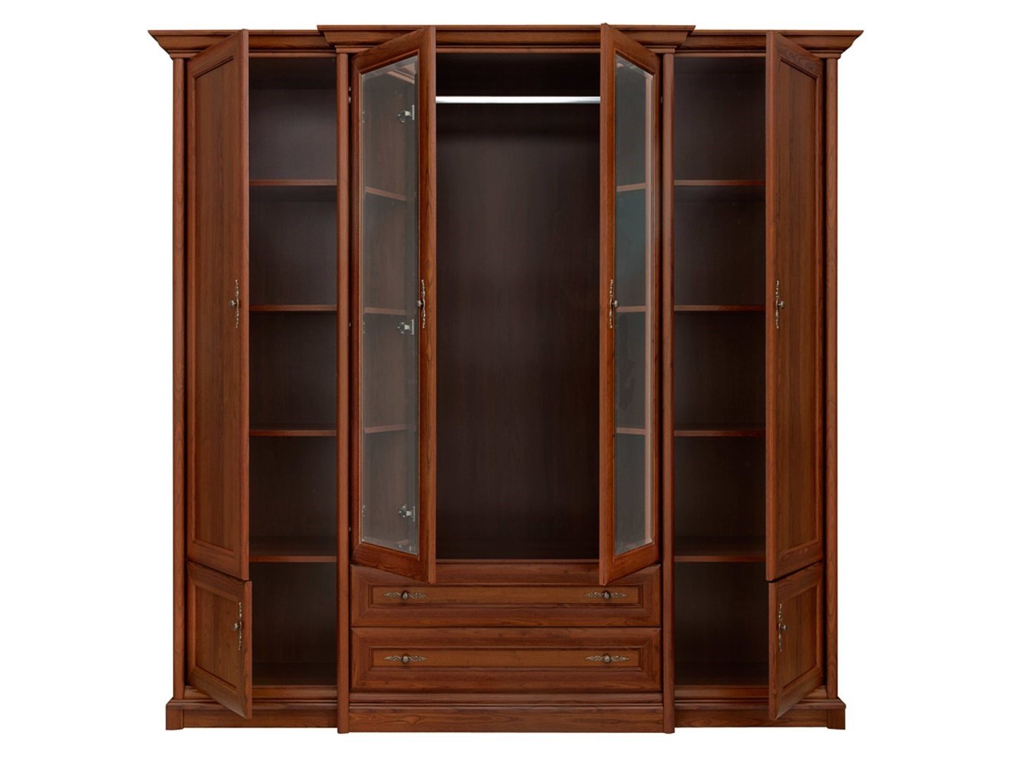 Four-door wardrobe with two drawers KENT 227 cm chestnut