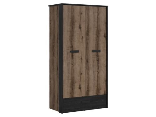 Two-door wardrobe with drawer KASSEL 100 cm, monastery oak/black oak