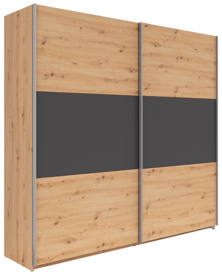 SATURN two-door sliding wardrobe, 218 cm, artificial oak/textile/graphite color