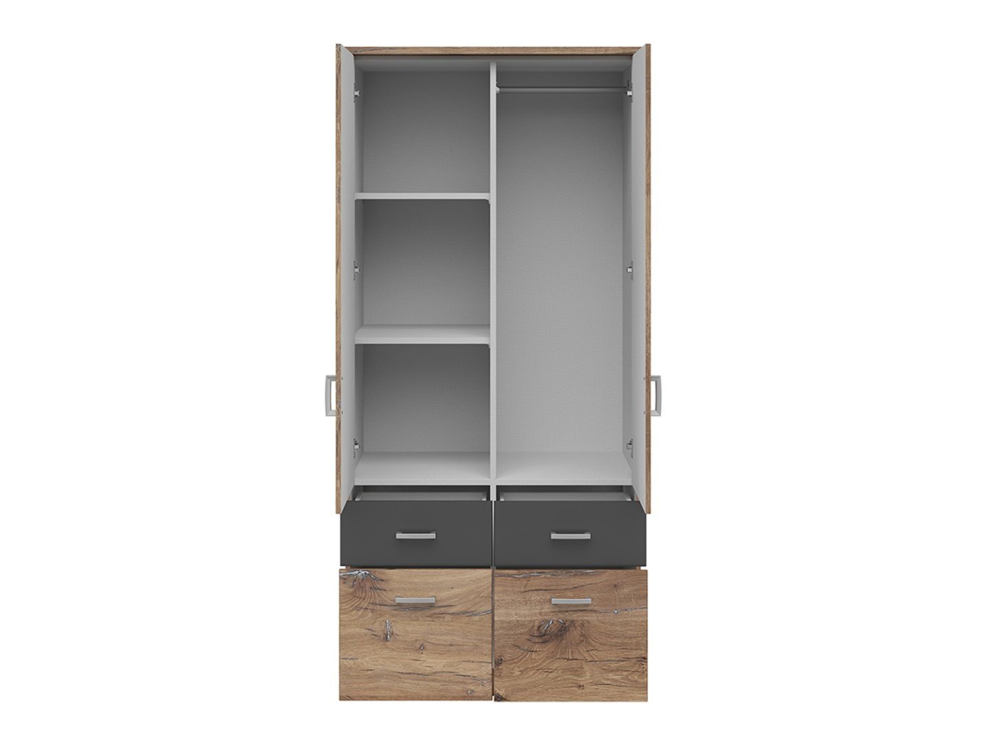Two-door wardrobe with four drawers BRANDO 2, dark oak flag color/textile/graphite - Image 3