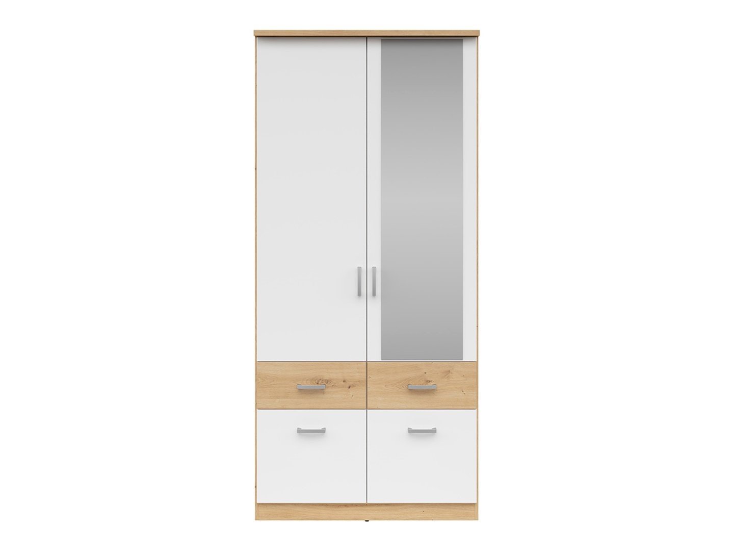 Two-door wardrobe with four drawers and mirror BRANDO 2, oak/textile/white - Image 2