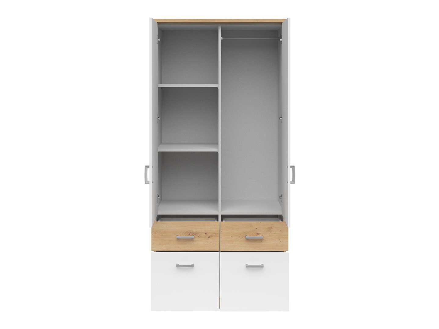 Two-door wardrobe with four drawers and mirror BRANDO 2, oak/textile/white - Image 3
