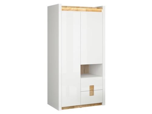 ALAMEDA 102 cm two-door wardrobe with two drawers, glossy white/westminster oak