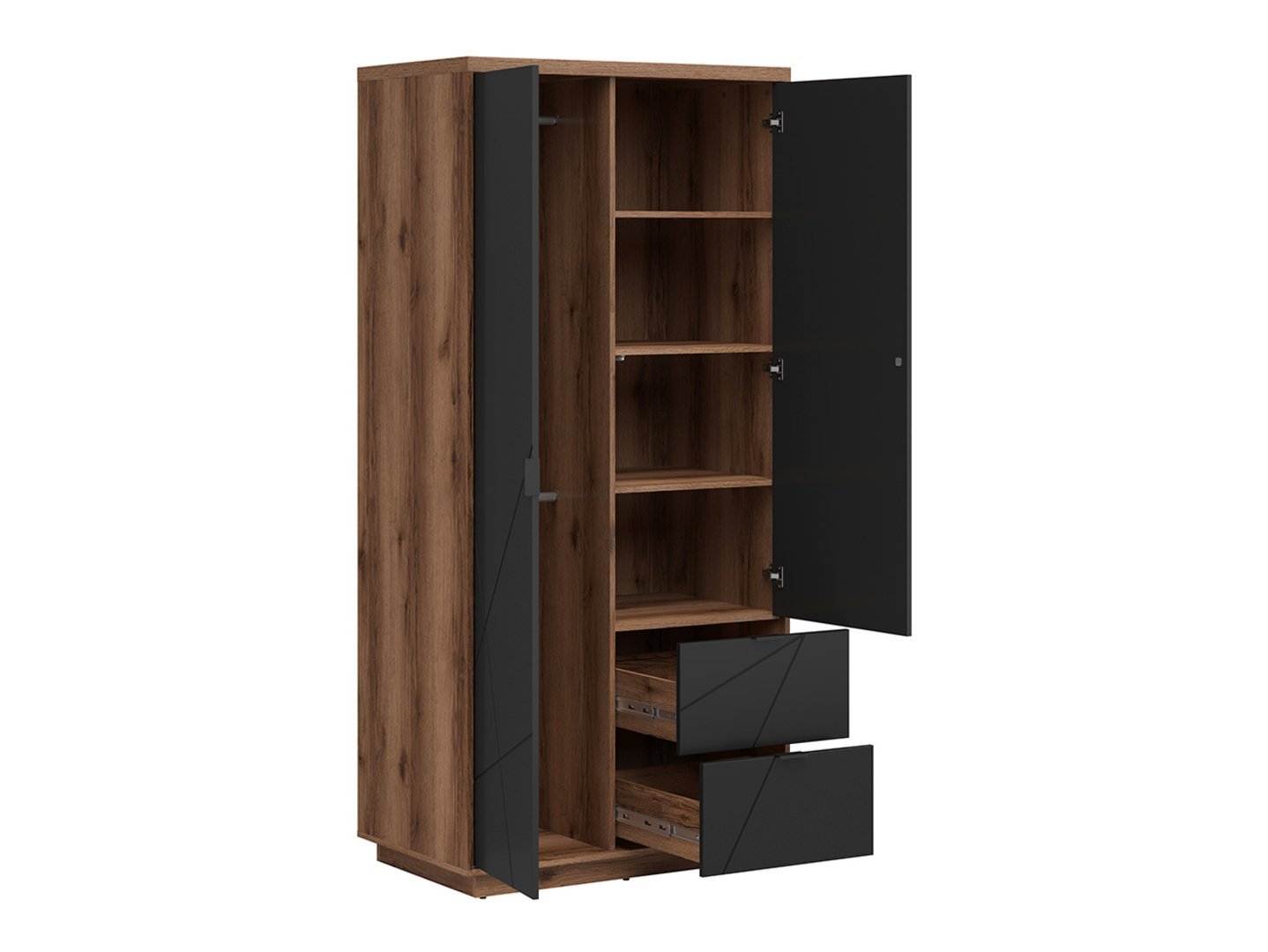 FORN two-door wardrobe with two drawers, 94 cm, Delano dark oak/matt black - Image 2