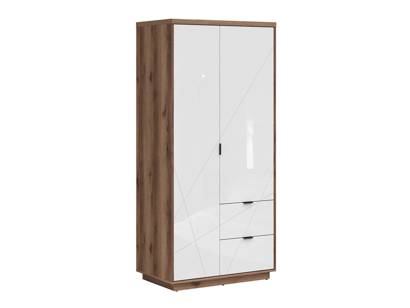 FORN two-door wardrobe with two drawers, 94 cm, Delano dark oak / high-gloss white