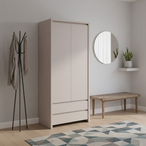 Two-door wardrobe with two drawers KASPIAN 90 cm cashmere color