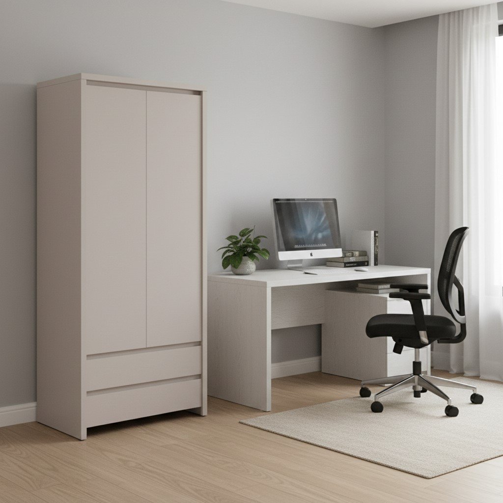 Two-door wardrobe with two drawers KASPIAN 90 cm cashmere color - Image 2