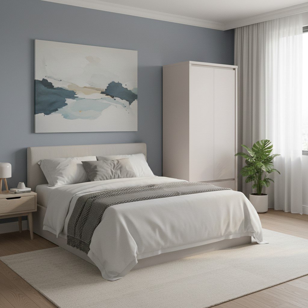 Two-door wardrobe with two drawers KASPIAN 90 cm cashmere color - Image 6
