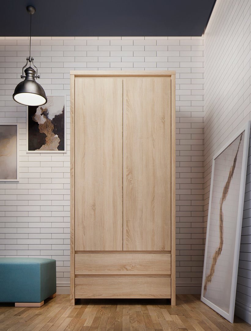 Two-door wardrobe with two drawers KASPIAN 90 cm Sonoma oak/Sonoma oak - Image 3