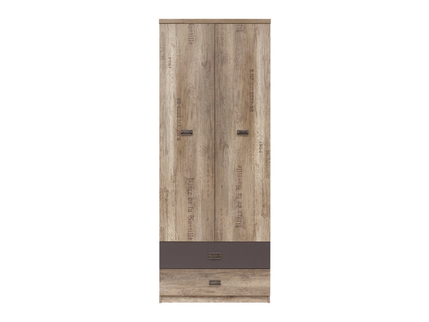 Two-door wardrobe with two drawers MALCOLM 80 cm, imitation monumental oak/imitation monumental oak with pattern